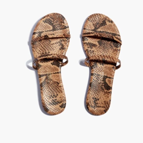 NEW TKEES Made In Brazil Leather Gemma Flat Sandals in snake for women 7252j1 - Picture 1 of 5
